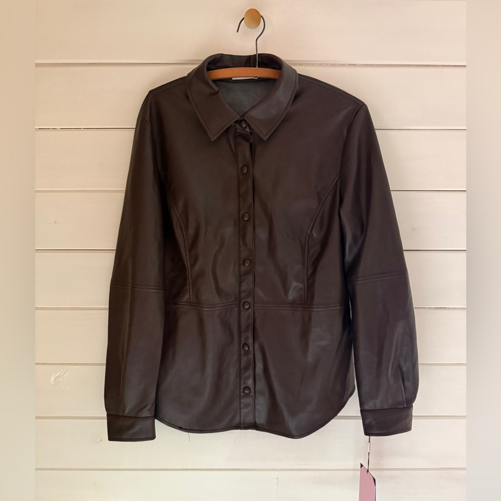 NWT Avec Les Filles Anthropologie LARGE Faux Leather Shacket Chocolate Brown